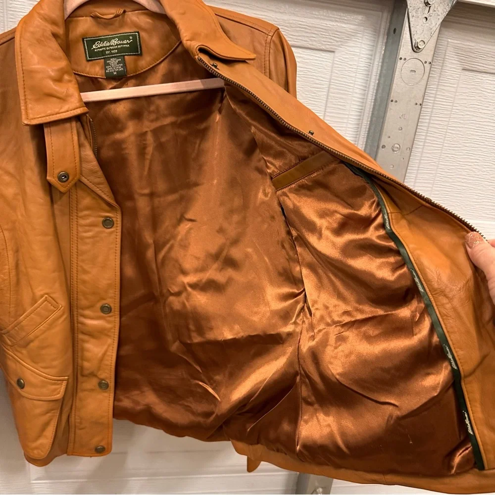 Eddie Bauer Genuine Lamb Leather Jacket Women’s Size M Brown Zipper/Buttons. - Picture 5 of 14